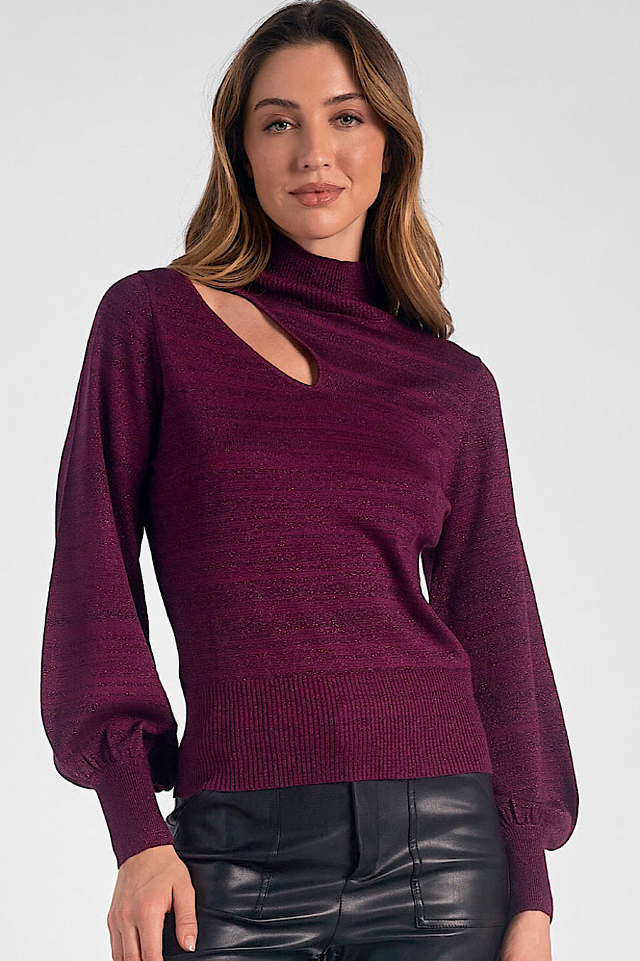 Learn from Me Shimmer Cutout Sweater