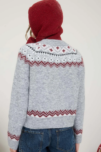 Snowy Day Fair Isle Toggle Front Cardigan Sweater