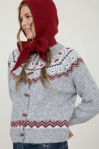 Snowy Day Fair Isle Toggle Front Cardigan Sweater