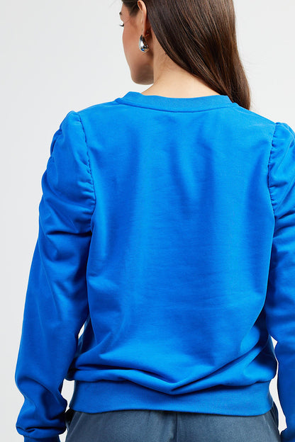 Sweet Talker Ruched Sleeve Sweatshirt Blue