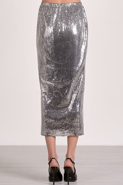 Let’s Dance Sequin Midi Skirt Silver