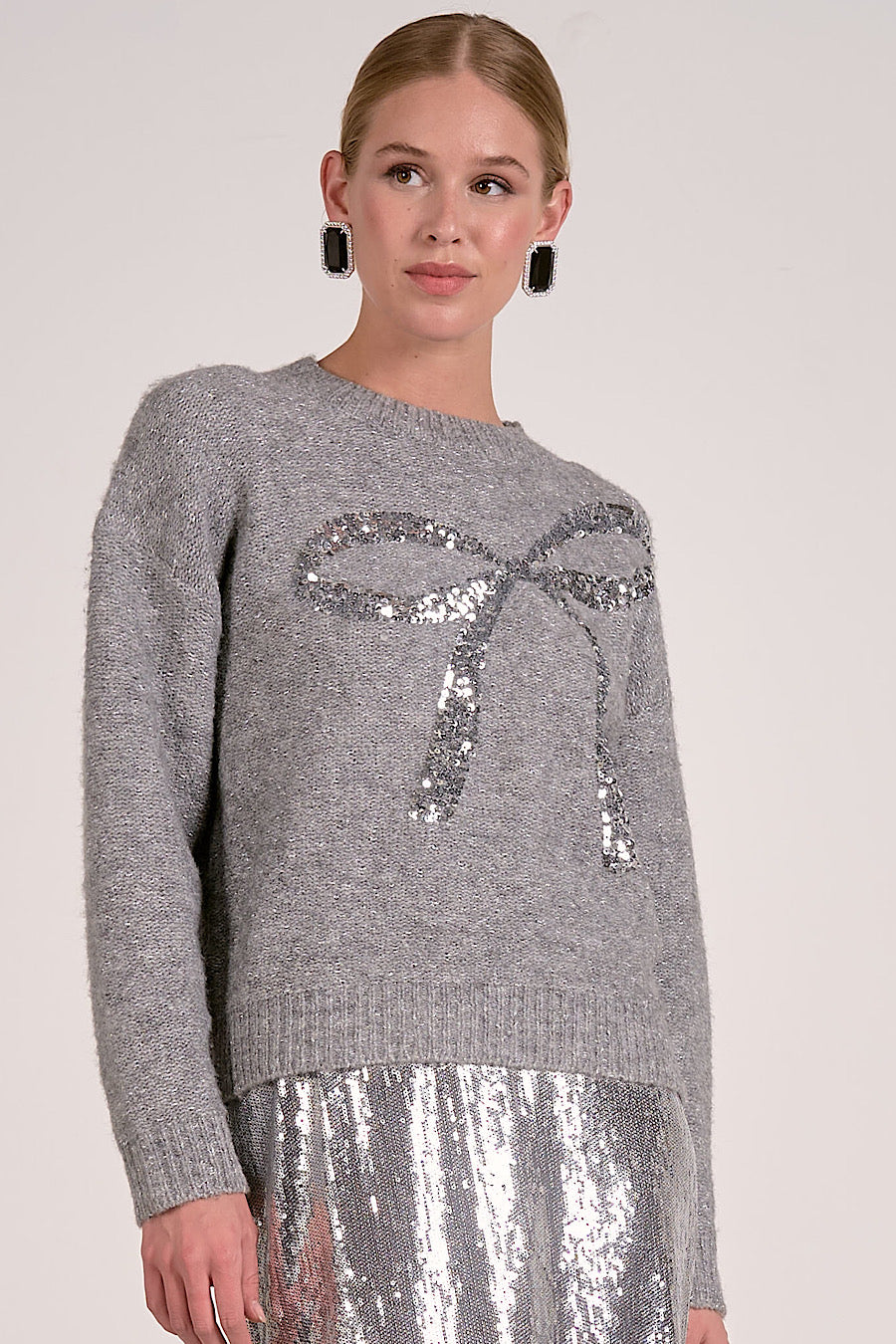 Tied in a Sequin Bow Sweater Grey