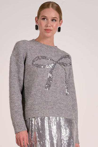 Tied in a Sequin Bow Sweater Grey