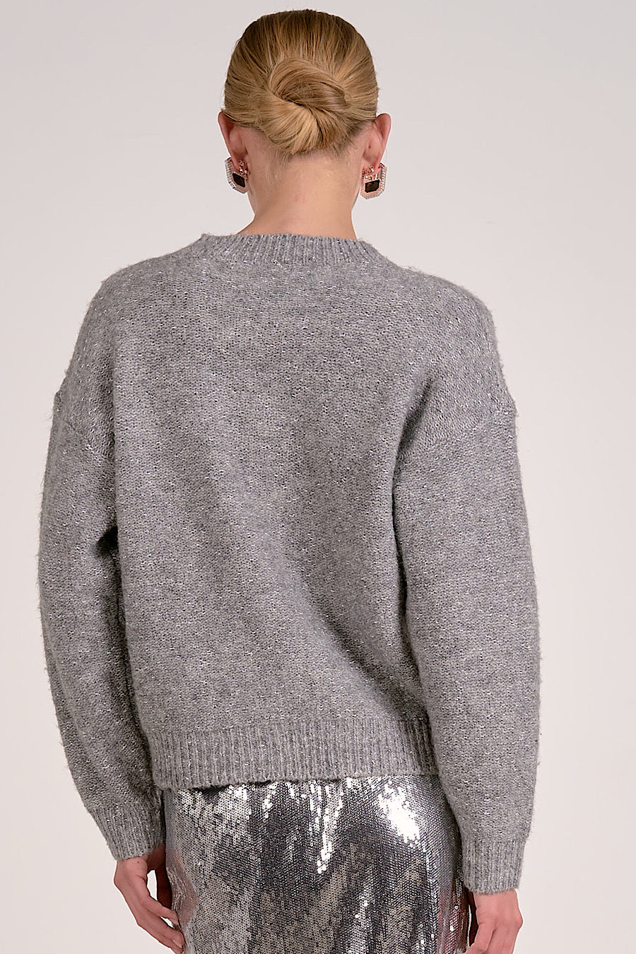 Tied in a Sequin Bow Sweater Grey