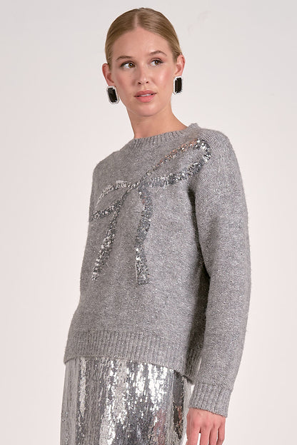 Tied in a Sequin Bow Sweater Grey