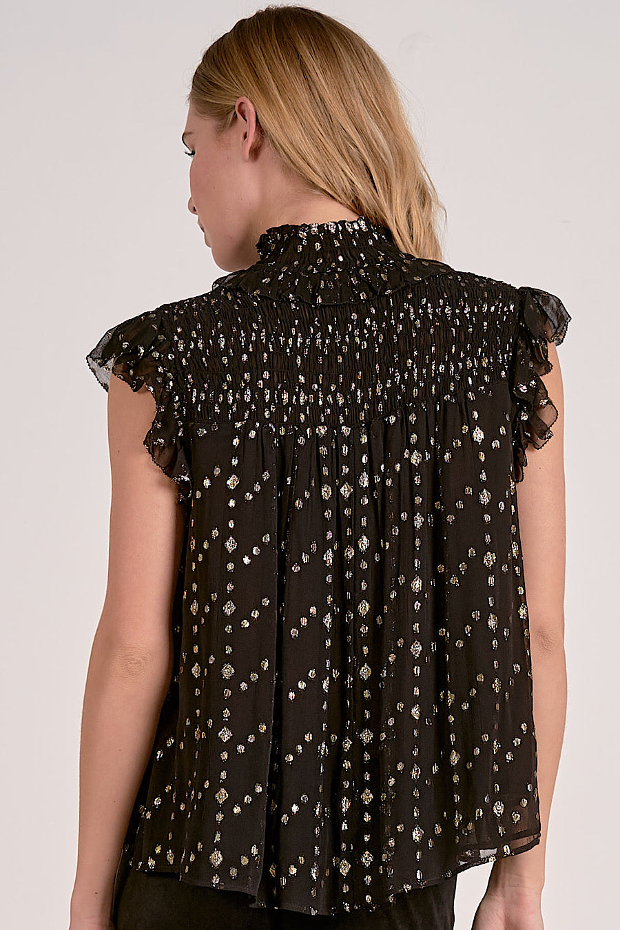 On the VIP List Gold Lurex Blouse Black
