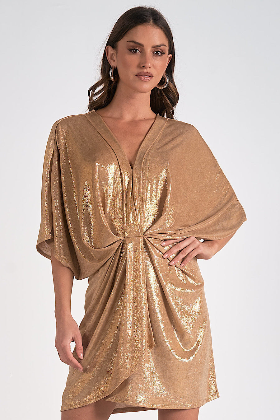 Gold Rush Dolman Mini Dress Lamè Gold