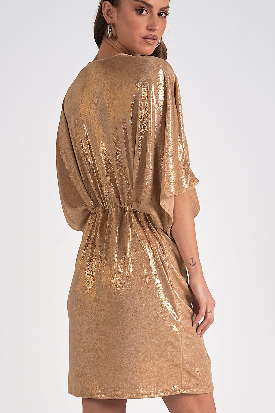 Gold Rush Dolman Mini Dress Lamè Gold
