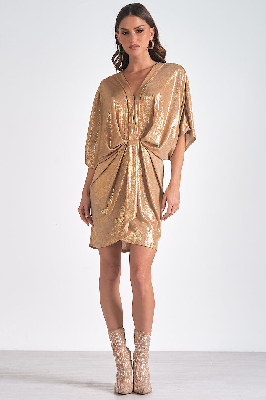 Gold Rush Dolman Mini Dress Lamè Gold