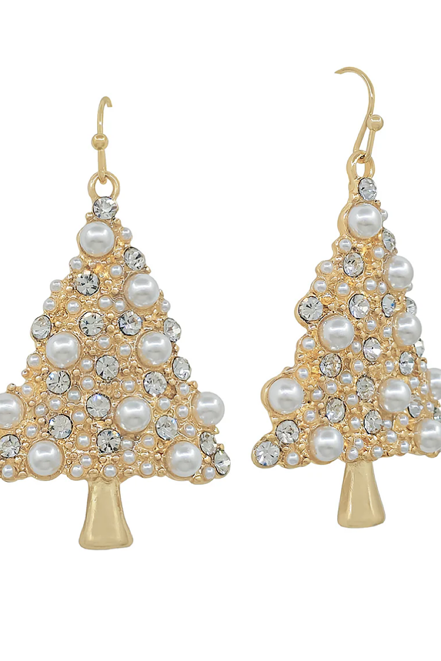 Beaded &amp; Pearl Christmas Tree Earrings in Red or Gold