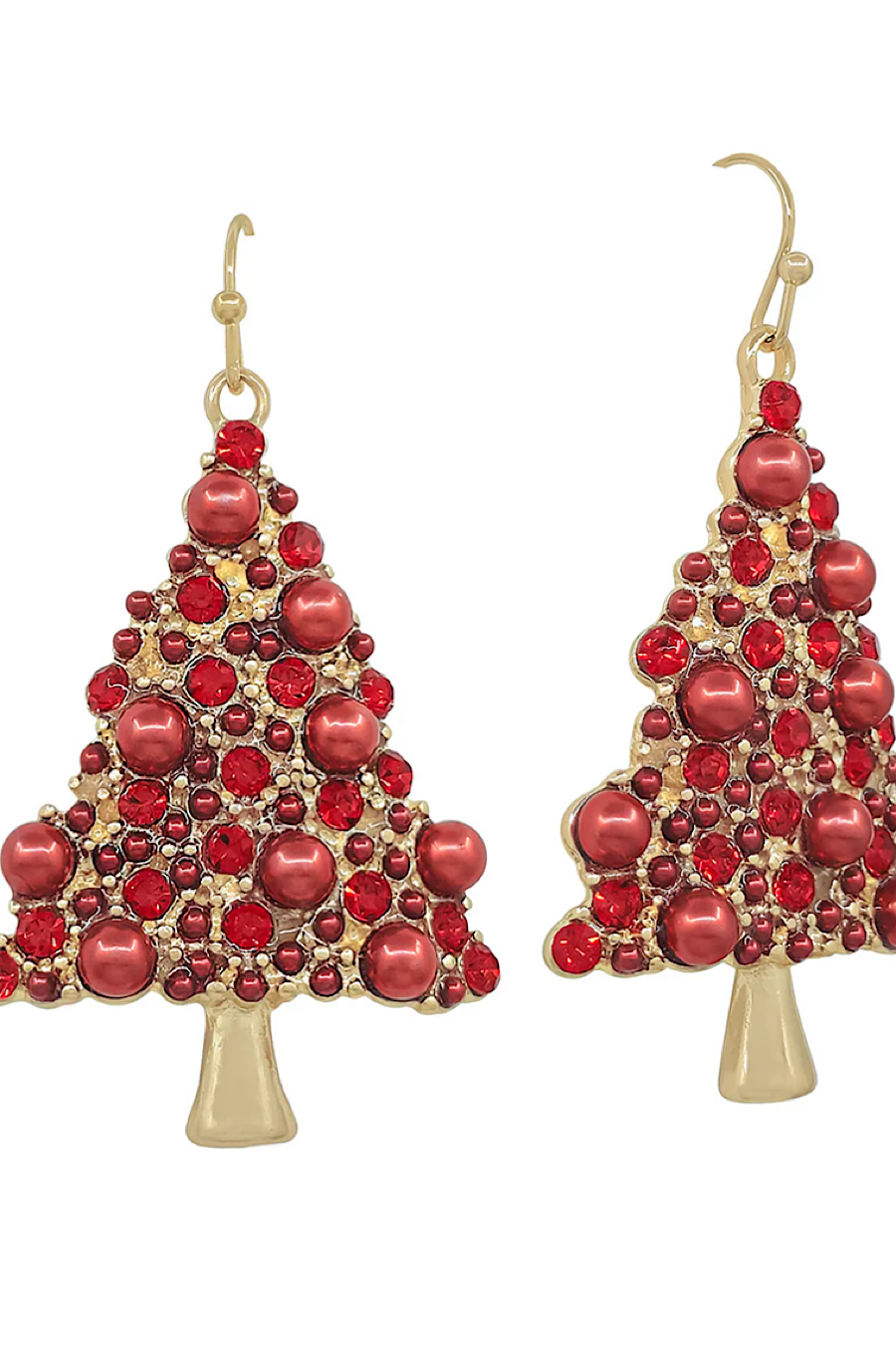 Beaded &amp; Pearl Christmas Tree Earrings in Red or Gold