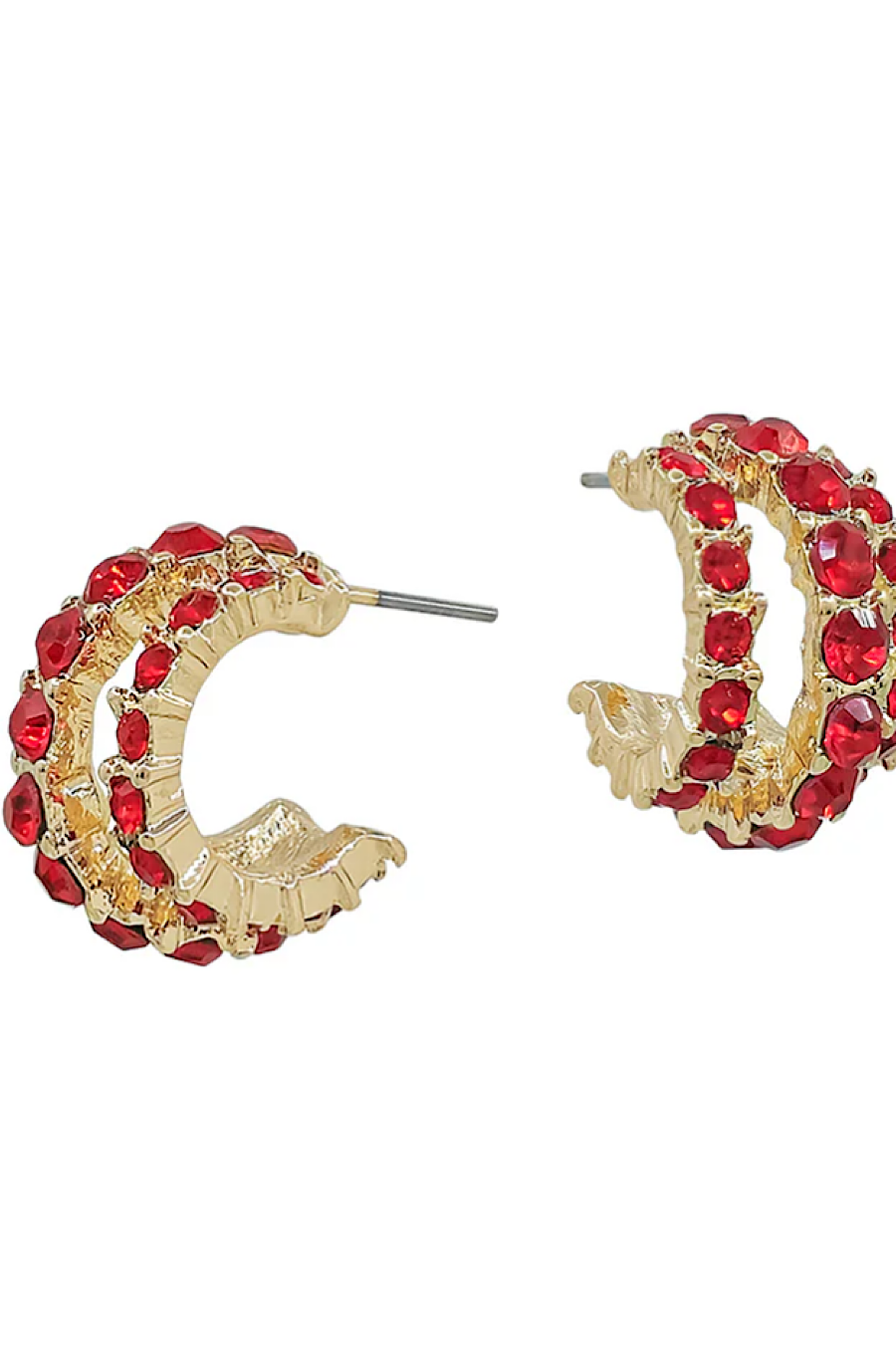 Rhinestone Huggie Hoop Earrings in Red or Green