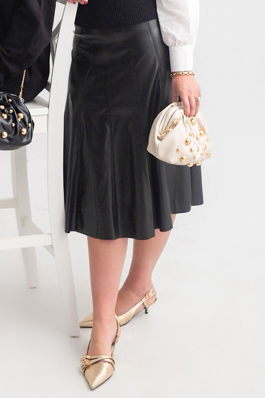 Faux Leather Flare Midi Skirt