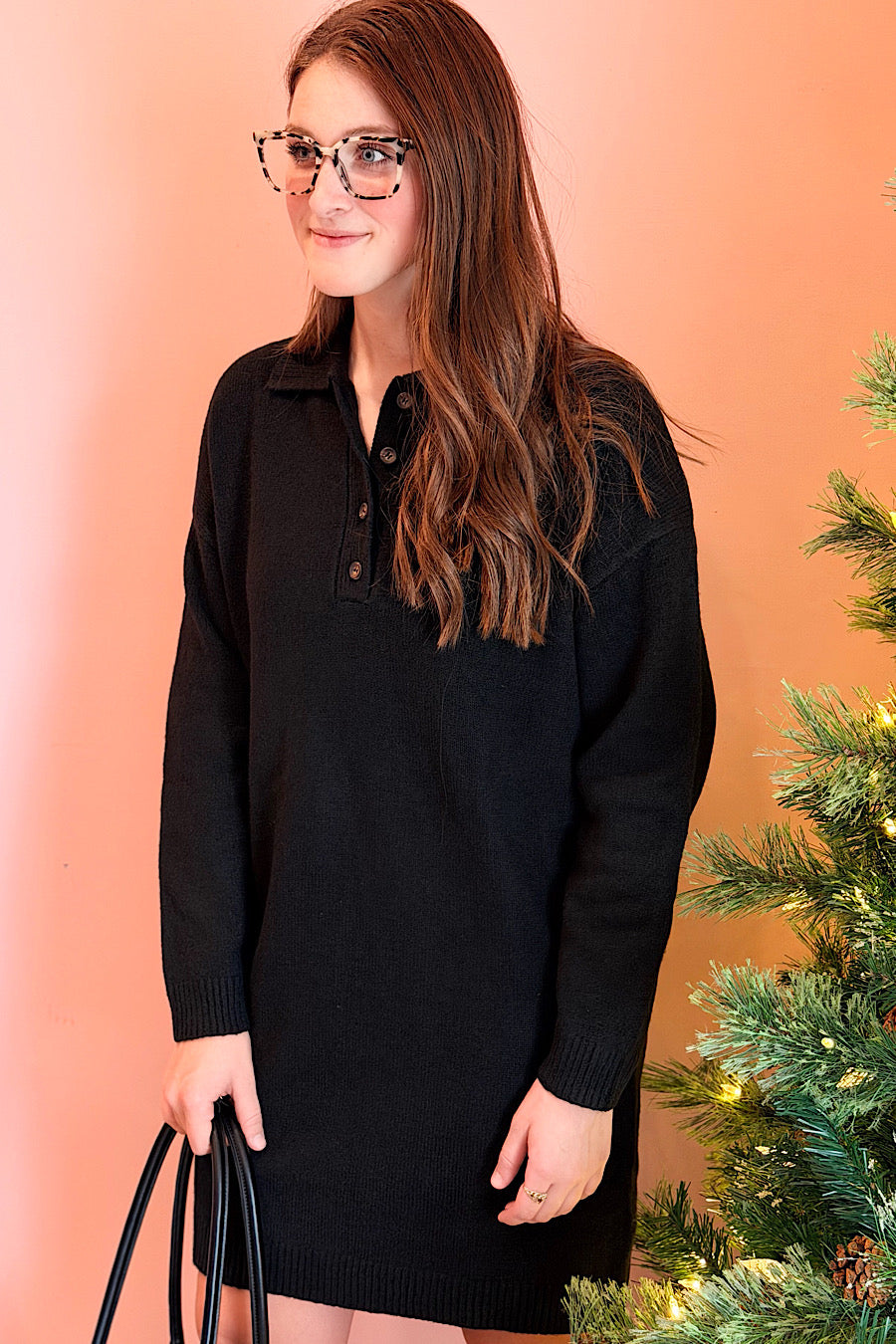 Charlotte Collared Sweater Dress Black