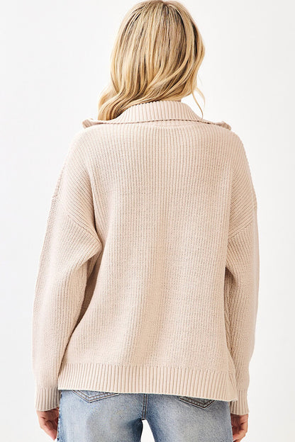 Oat 2-Way Zip Up Collared Cardigan Sweater