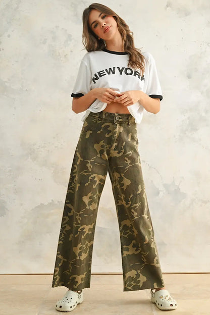In the Woods Camo Print Wide Leg Pants