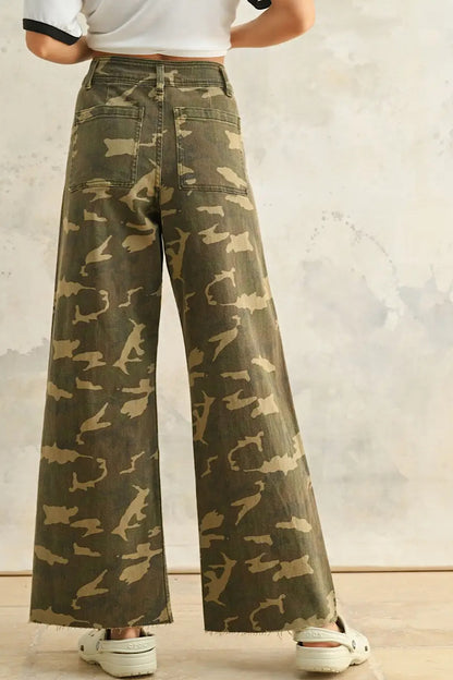 In the Woods Camo Print Wide Leg Pants