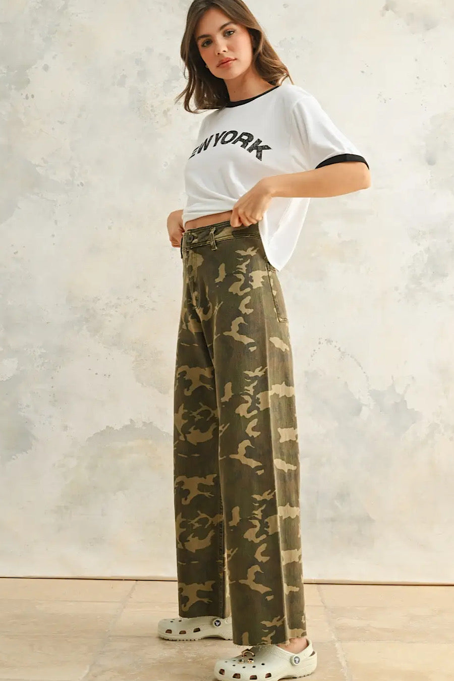 In the Woods Camo Print Wide Leg Pants