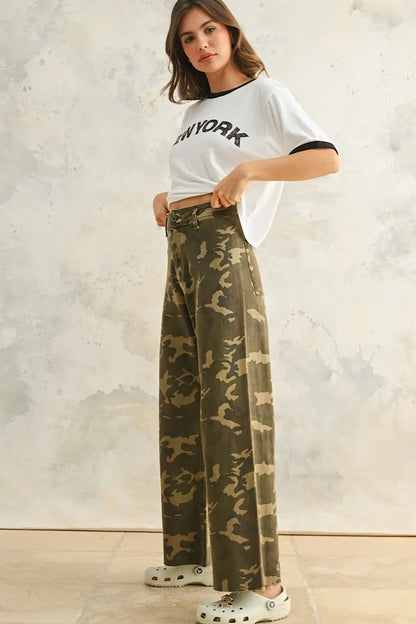 In the Woods Camo Print Wide Leg Pants