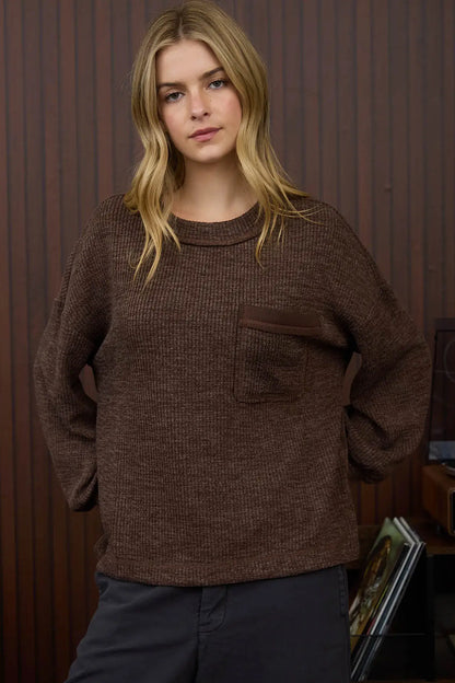 By the Brooke Long Sleeve Henley Top Brown