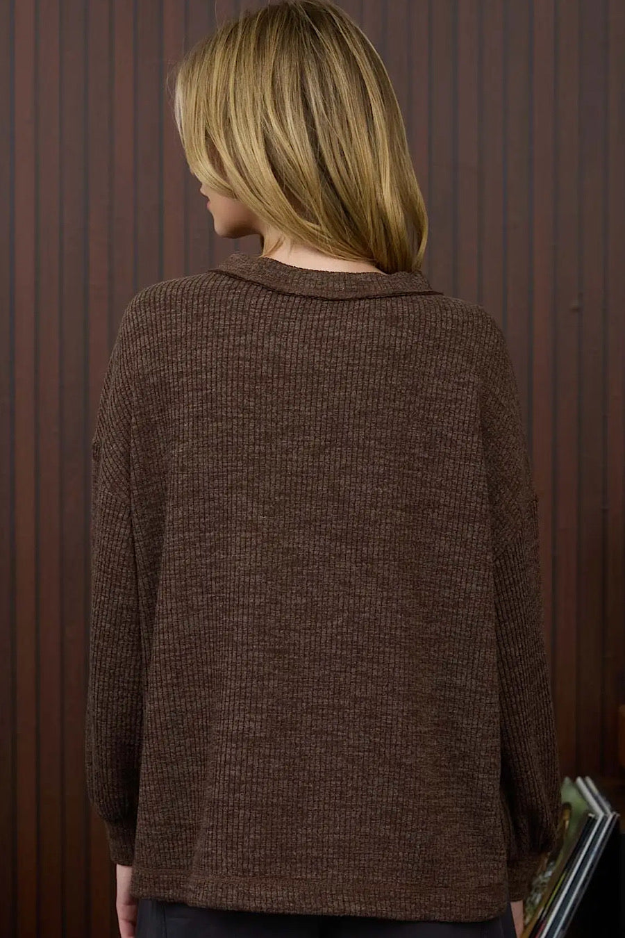 By the Brooke Long Sleeve Henley Top Brown