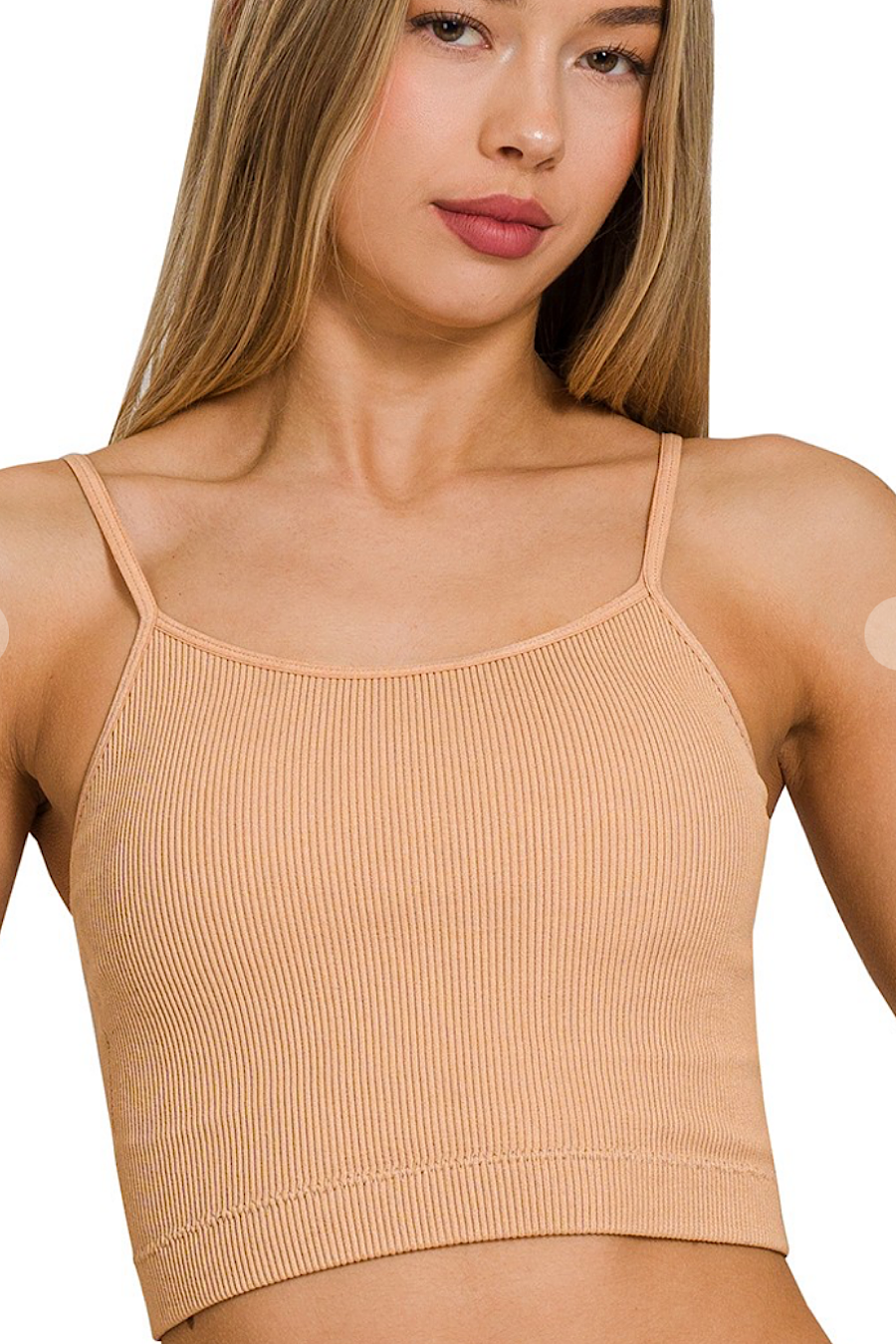 Ribbed Padded Brami in White &amp; Tan