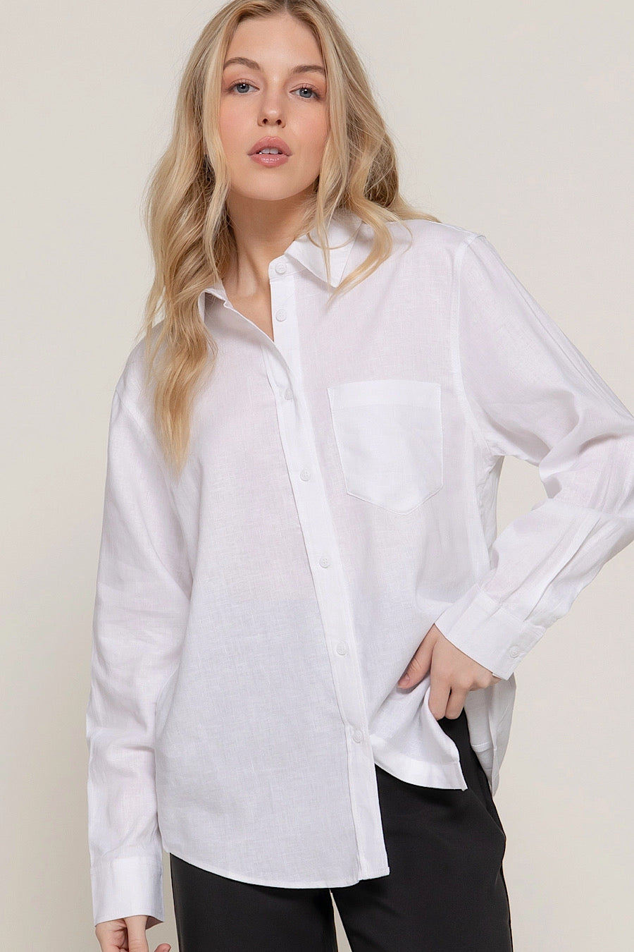 Forever Classic Linen Button Down Shirt White