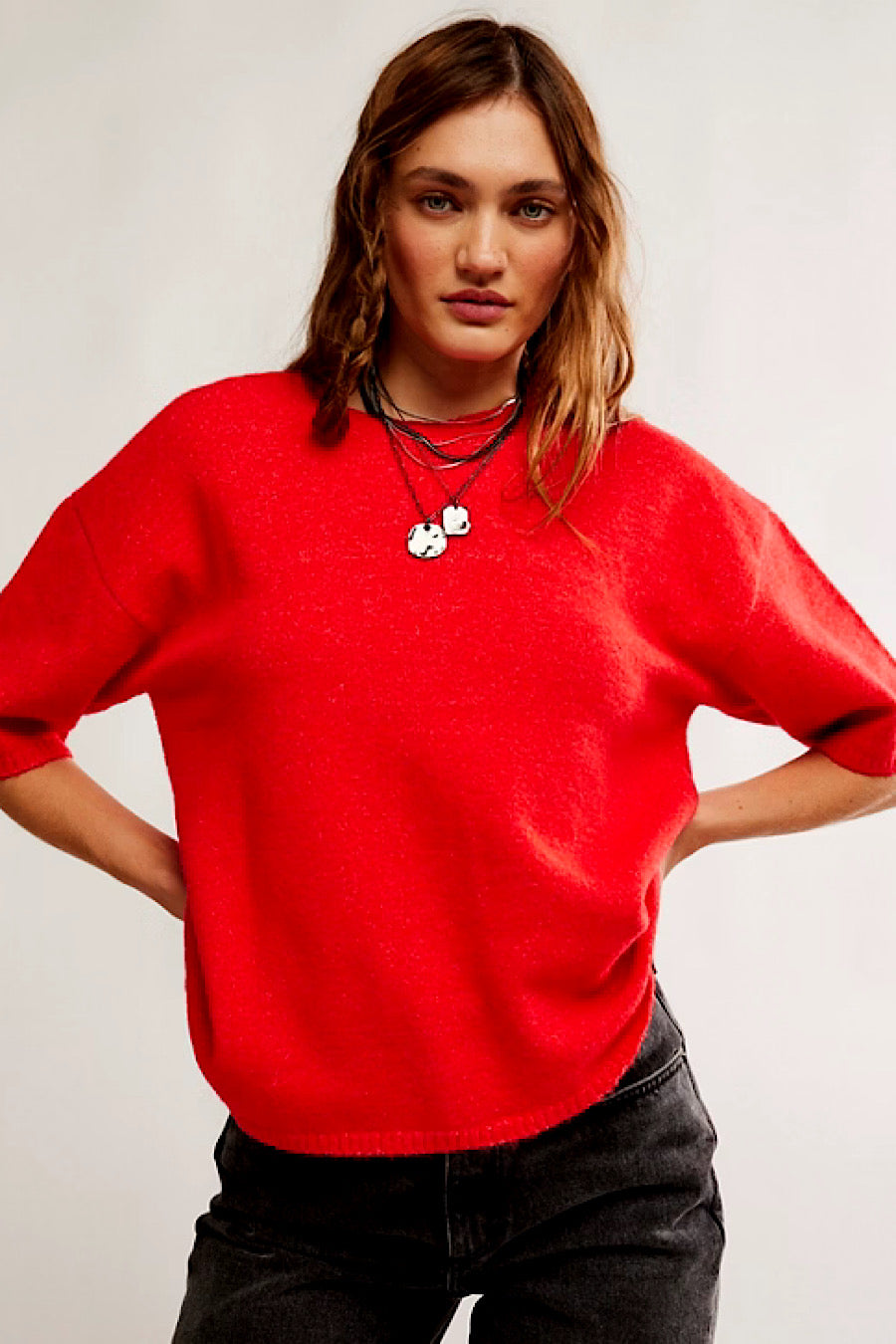 Free People Margot Sweater Tee Cherry Pop