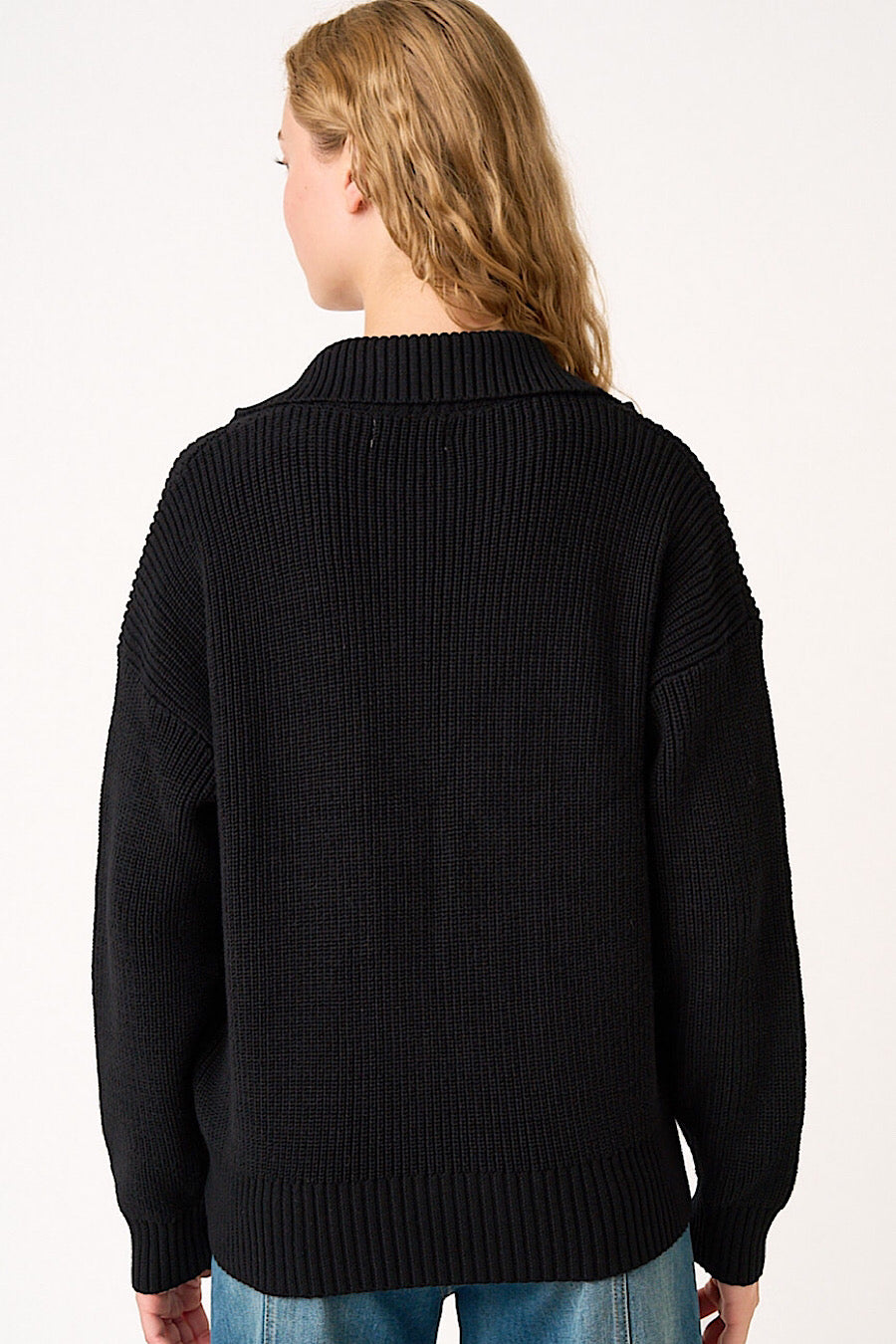 Black 2-Way Zip Up Collared Cardigan Sweater (Copy)