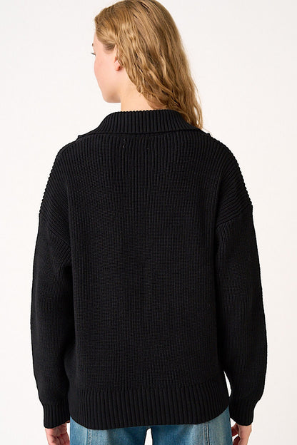 Black 2-Way Zip Up Collared Cardigan Sweater (Copy)