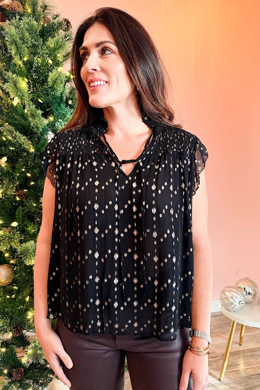 On the VIP List Gold Lurex Blouse Black