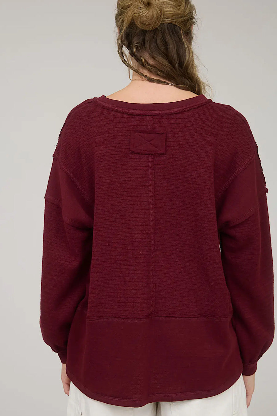 Wine Down Knit Henley Pullover Top