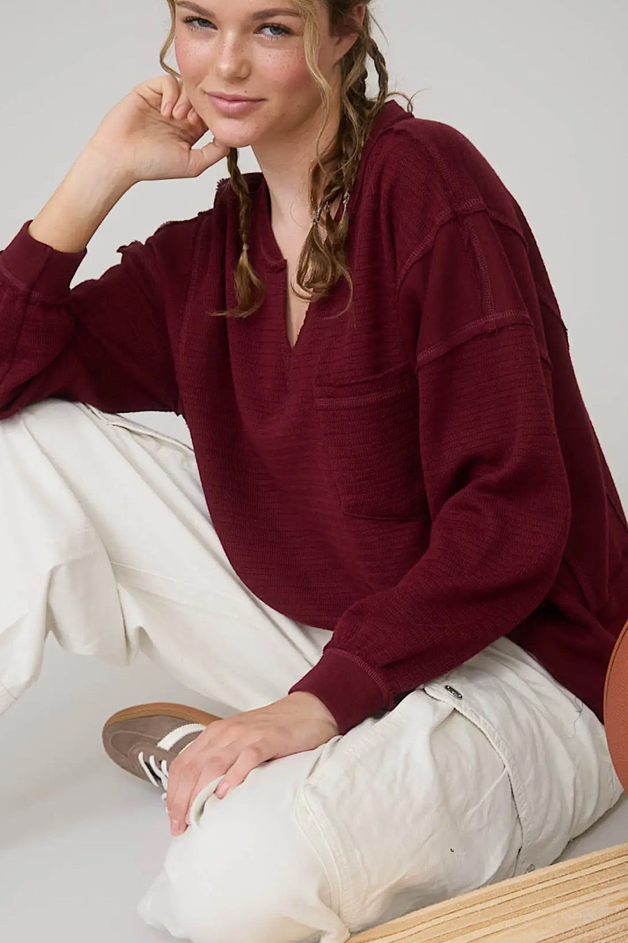 Wine Down Knit Henley Pullover Top