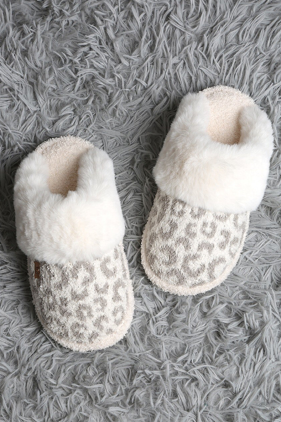 Grey Leopard Faux Fur Slippers