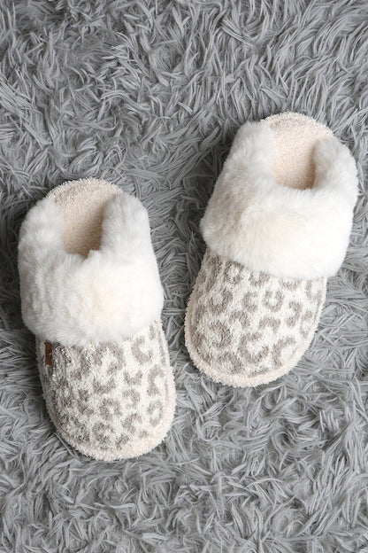 Grey Leopard Faux Fur Slippers