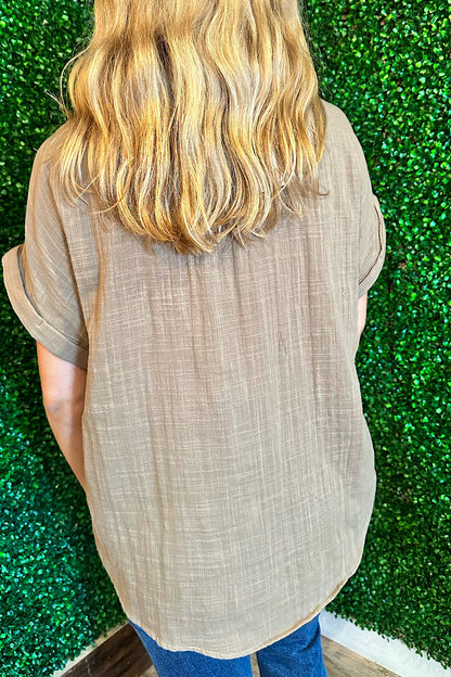 Simple Endeavor Gauze Cotton Top Taupe
