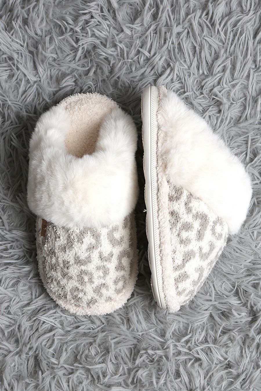 Grey Leopard Faux Fur Slippers