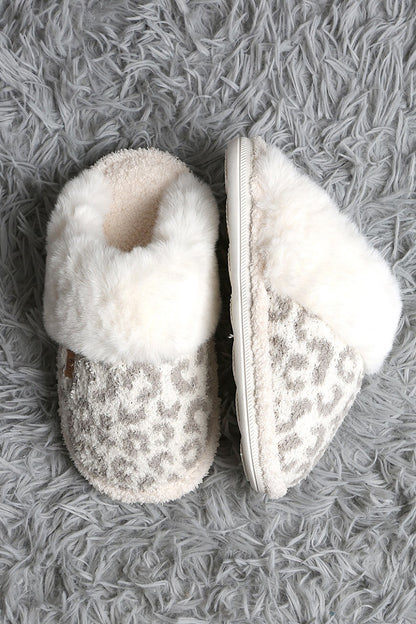 Grey Leopard Faux Fur Slippers