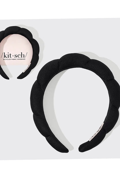 Kitsch Fabric Puffy Scalloped Headband Black