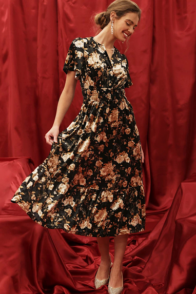 Fall Gardens Floral Velvet Dress