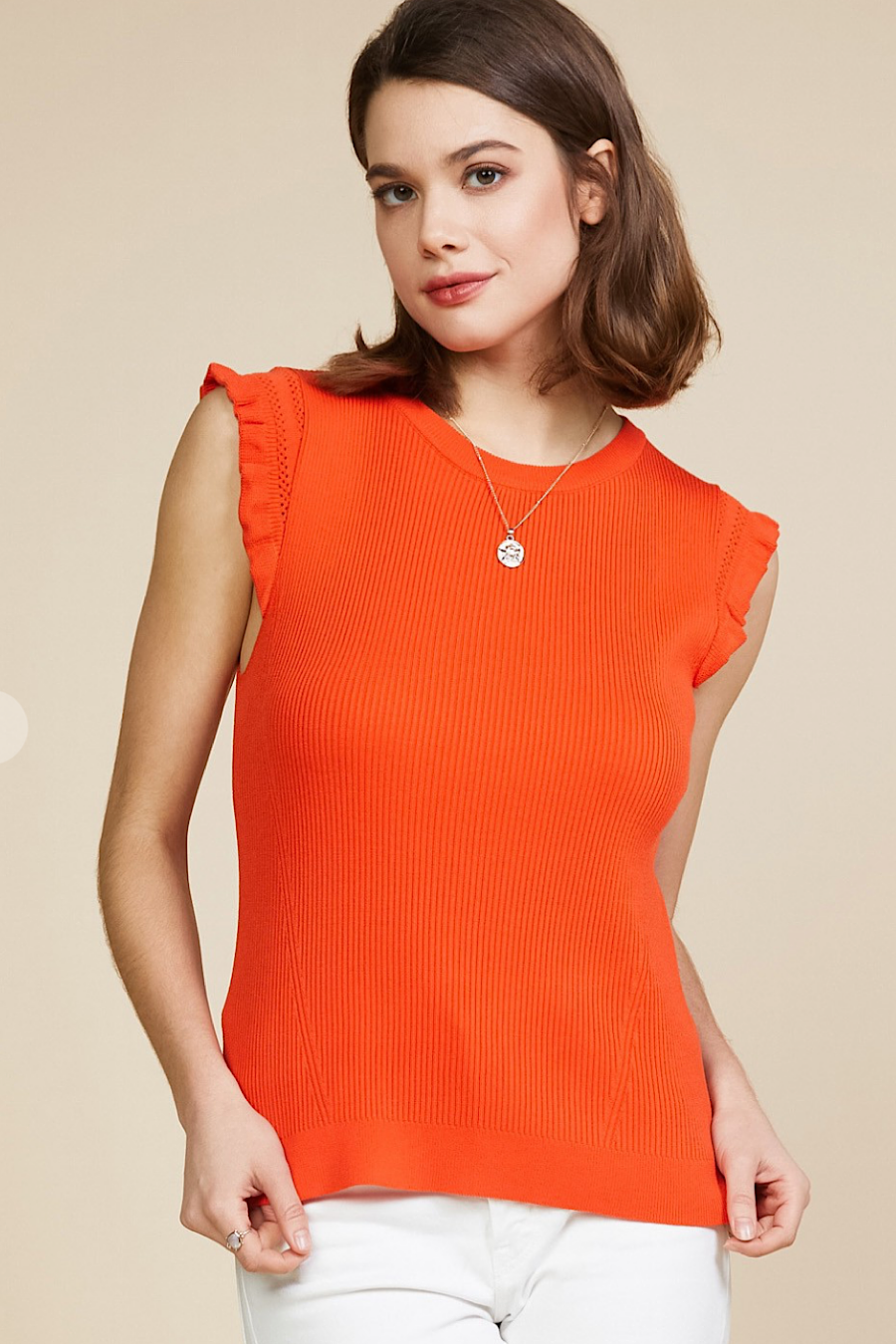 Andrea Ruffle Knit Top Coral
