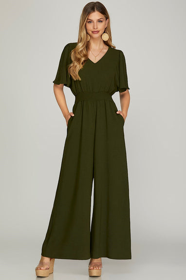 Jump into Fall Olive Jumpsuit