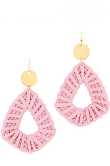Raffia Geo Drop Earrings in Pink OR Natural