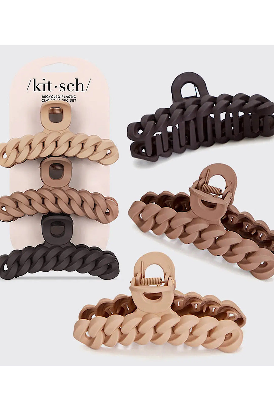 Kitsch Hair Claw Clip 3pc Set in Black or Brown