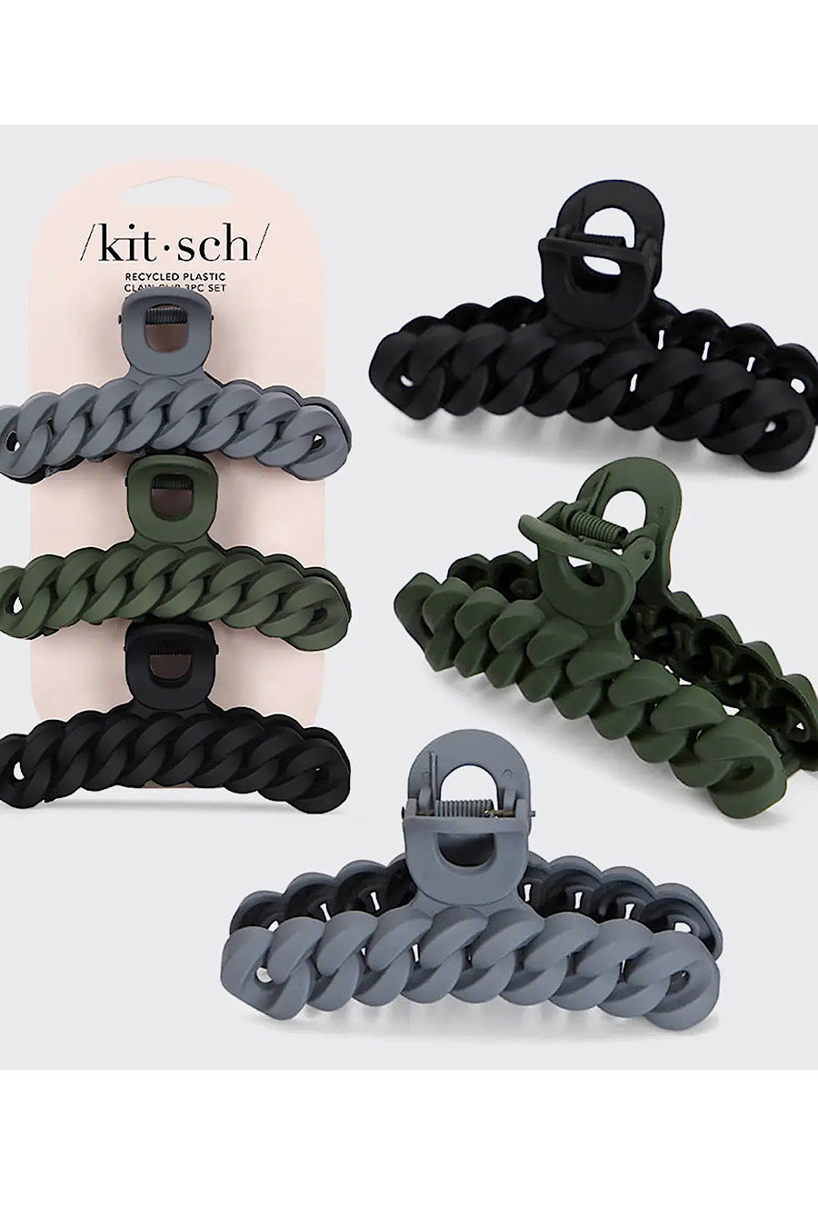 Kitsch Hair Claw Clip 3pc Set in Black or Brown