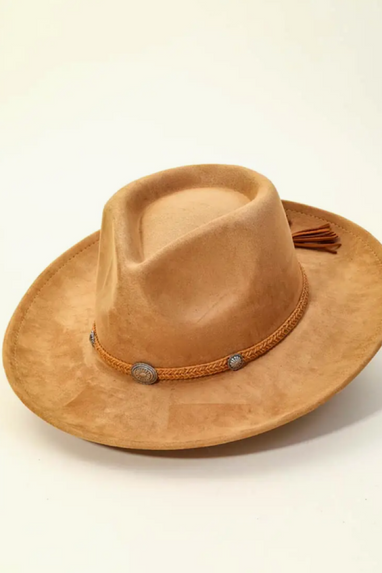 Braided Tassel Strap Fedora Hat Brown