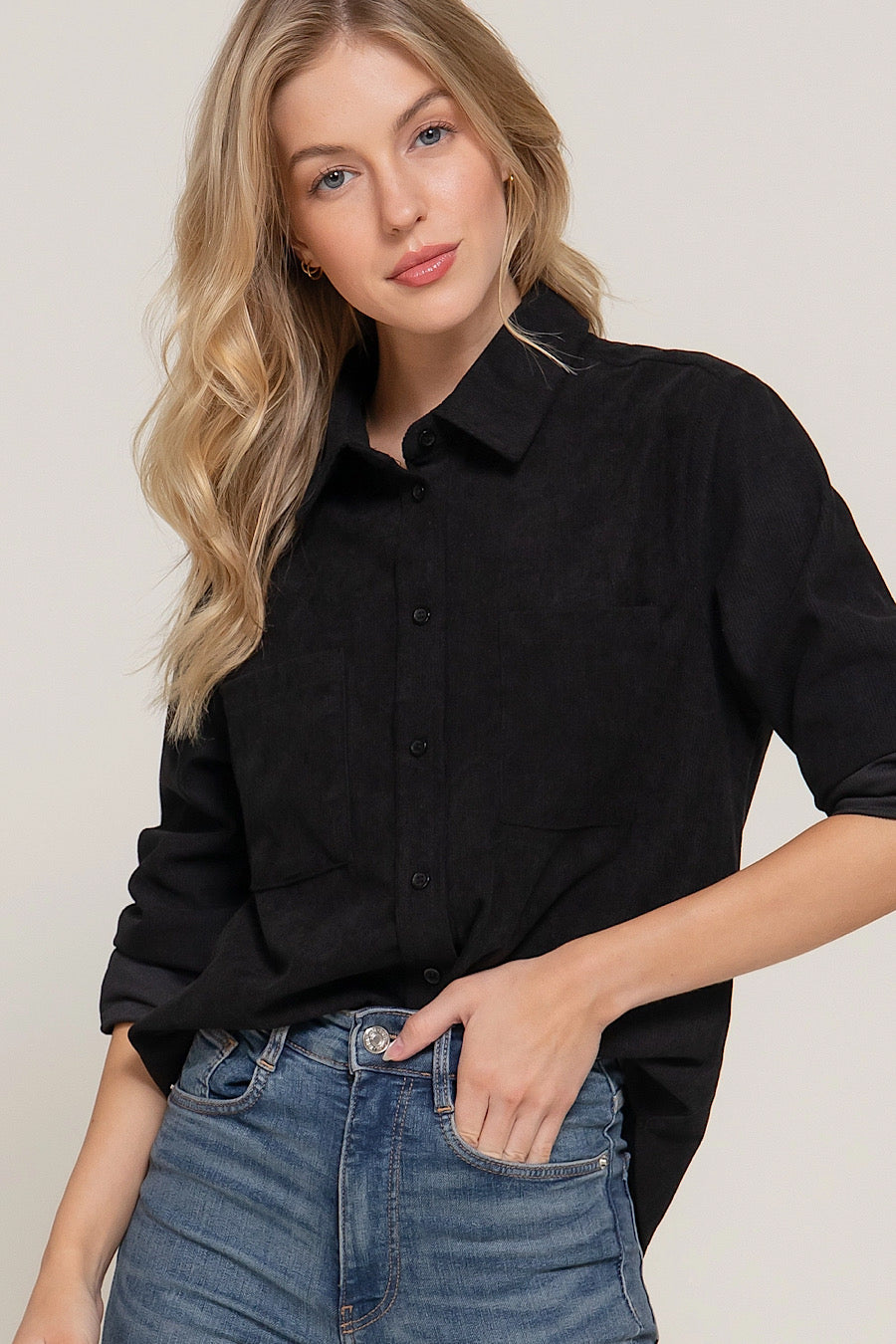 DOOR BUSTER! Corduroy Black Shirt
