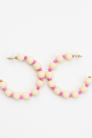 Wooden Bead Earring Hoops in Mint OR Pink