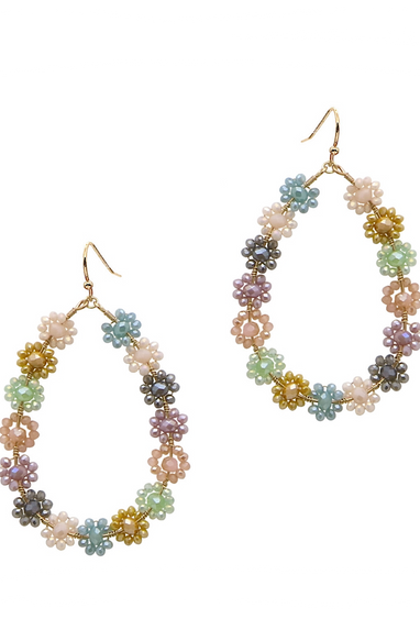 Crystal Flower Teardrop Earrings in Multi or Teal