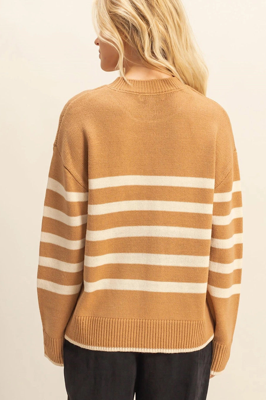 DOOR BUSTER! Striped Relaxed Fit Sweater Taupe